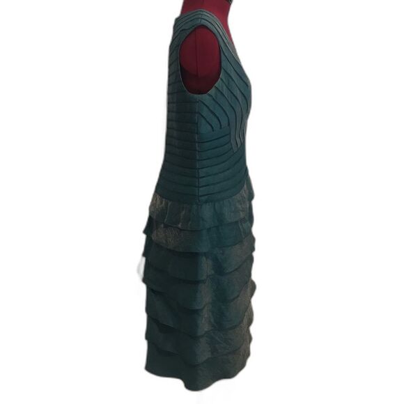Adrianna Papell Ruffle Tiered V-Neck Cocktail Dress Women's Size 10 Teal Green - Picture 3 of 12